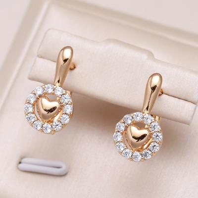 Trend Rose Gold Simple Heart Earrings For Women Paved Shiny Natural Zircon Luxury Daily Fine Jewelry Crystal Gift