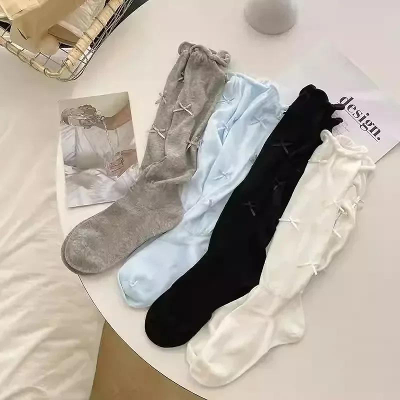 Ballet Style Bow Lolita Socks Children's Knee Over White Summer Anti Slip Calf Pile Socks New Fashion  Breathable Boneless Socks