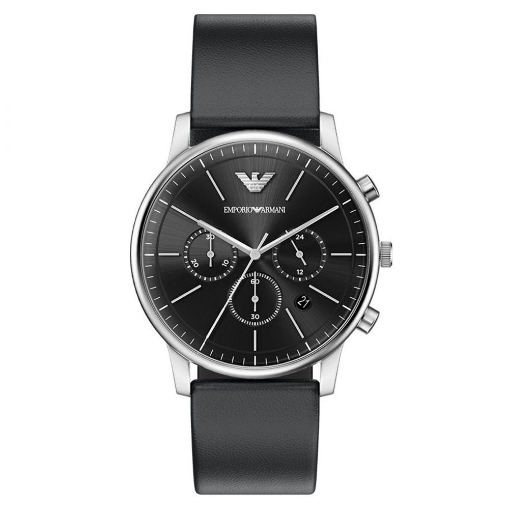 EMPORIO ARMANI Wrist Watches Quartz Movement Leather Strap 42mm Black Dial Men's Watches AR11774