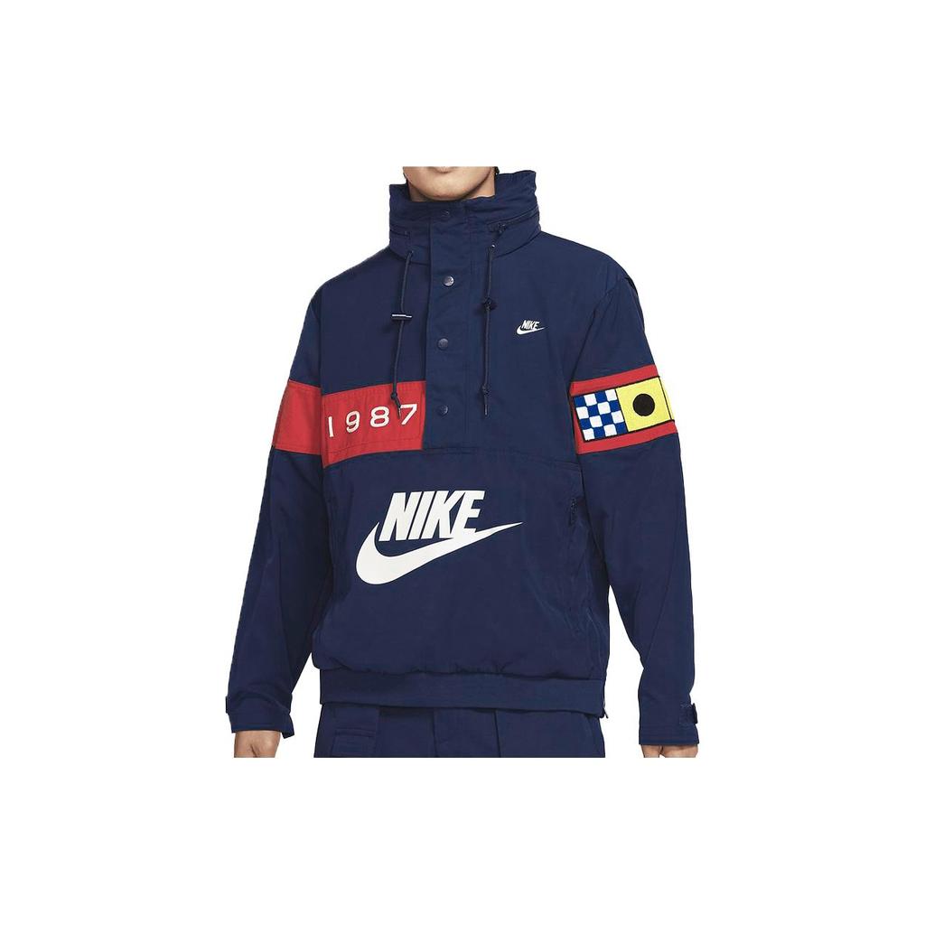 Nike Logo Print Single-Breasted Drawstring Hooded Jacket Men Jacket Navy-Blue DA0367-410