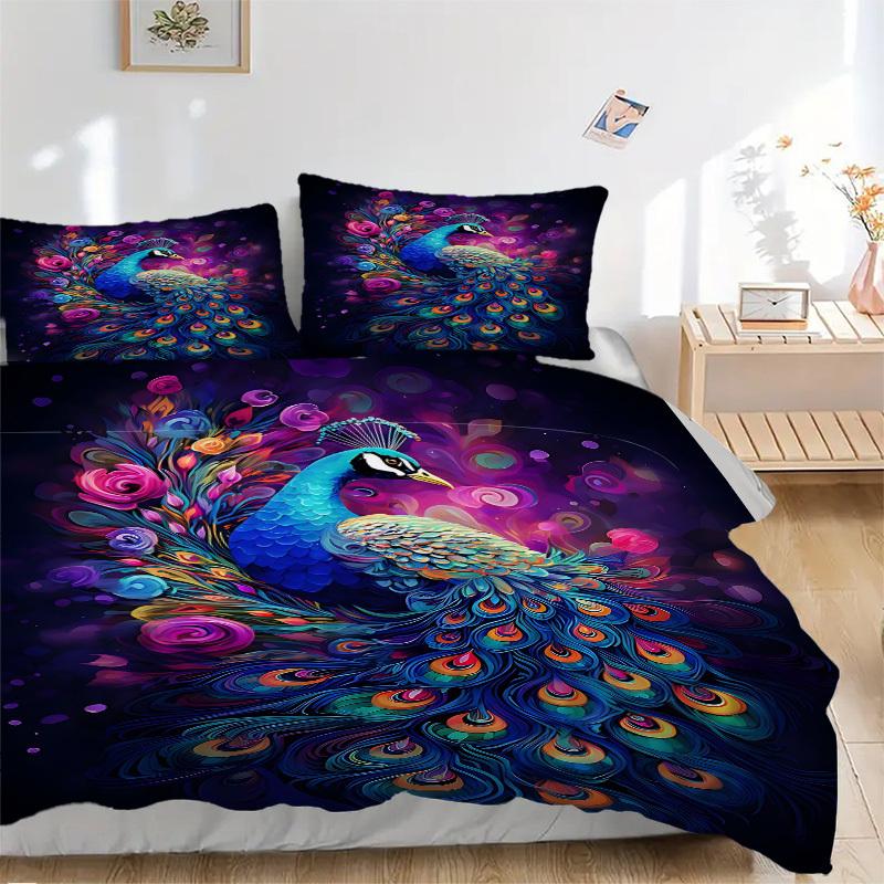 3pcs Animal-themed Peacock Flowers Soft and Comfortable Breathability, Bedding Set, Machine Washable, Suitable for All Seasons148