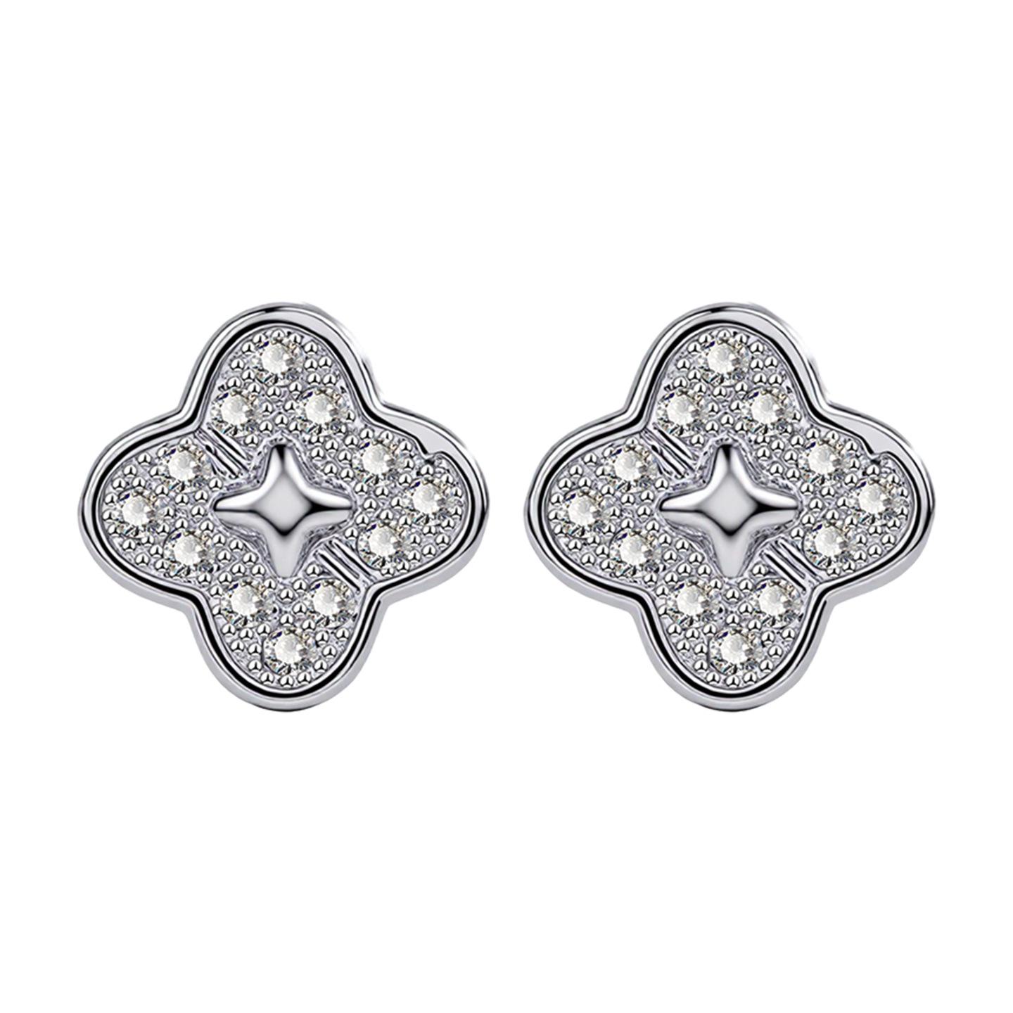 Diamond-Inlaid Four-Leaf Clover Star Earrings - Simple Luxury Style Influencer Favorites