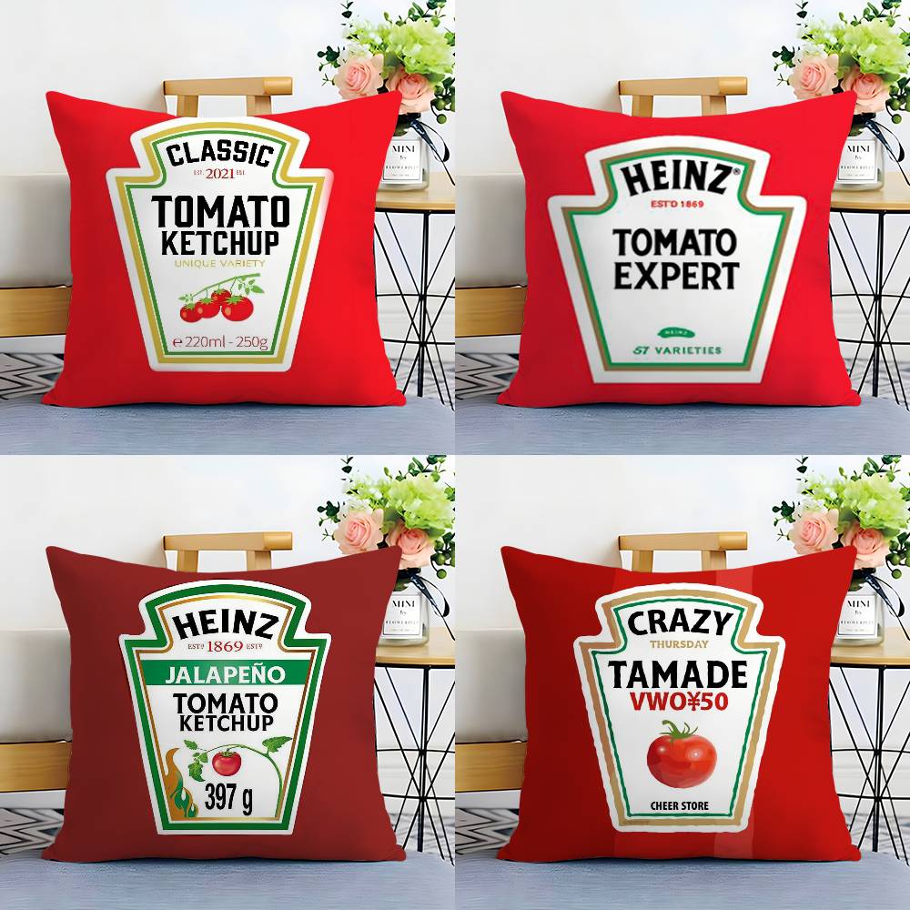 Federa Cuscino Divertente Etichetta Ketchup Tessuto Peluche Morbido Stampa Double Face Copricuscino per Divano Copricuscini