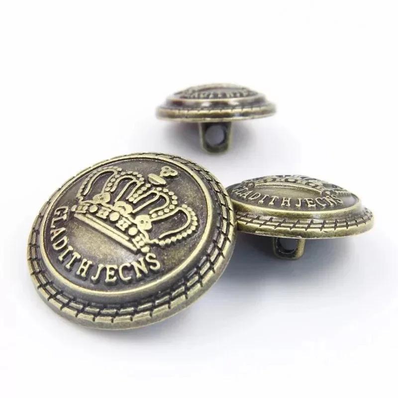 Set of 10 Crown Shaped Fashionable Vintage Metal Buttons for Sewing Supplies, Suitable for British Style Suits and Jacket Trims