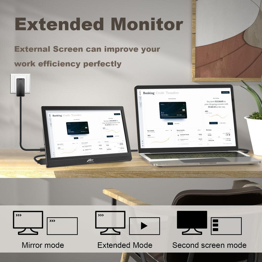 Mobile Monitor Kenowa Inch Small Monitor HD Resolution 60Hz 5ms Thin Standard HDMI Port Compatible with 11.6 1366768 Type-C