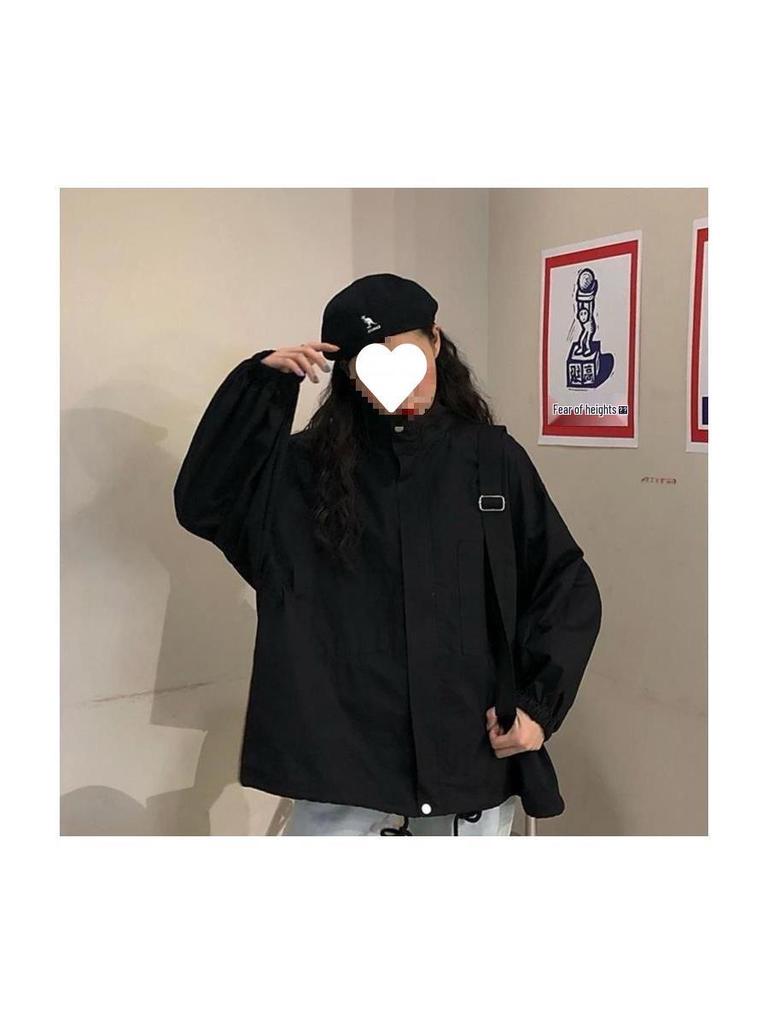 Women's 2025 Harajuku BF Style Loose Korean Windbreaker Jacket - Versatile Long Sleeve Trendy Top