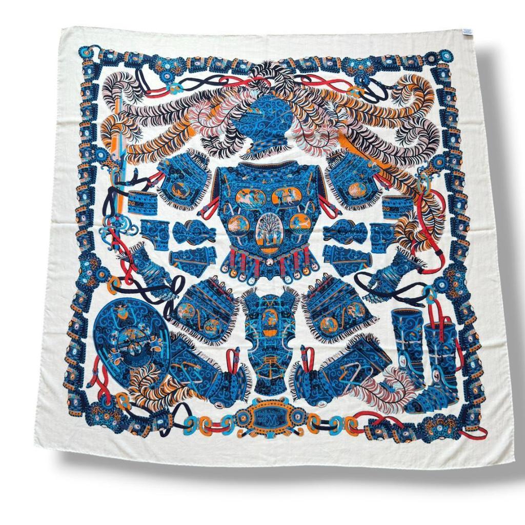 Used Hermes God of War Mars Carre 140 Cashmere Silk Carre Geant