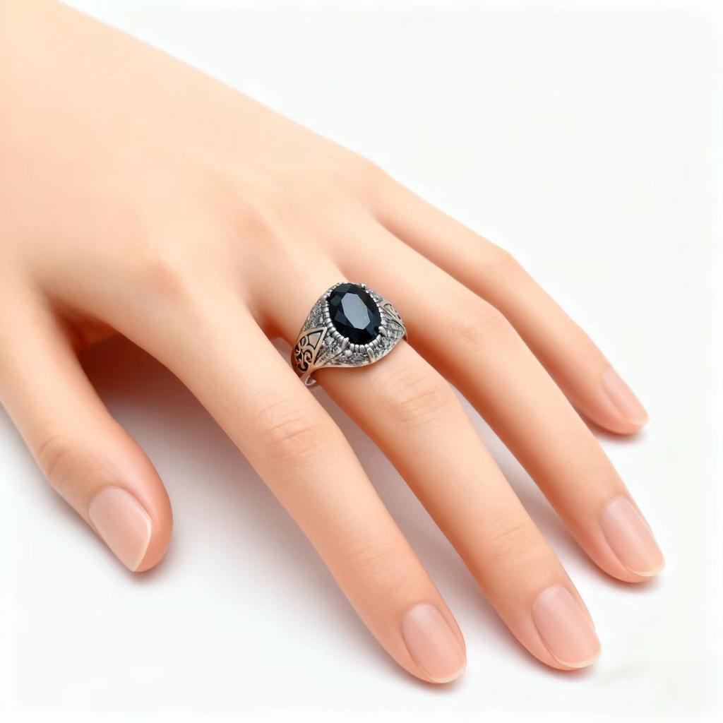 Factory Jewelry Hip Hop Exaggerated Rings Antique Distressed Fingers Men'S Personality Black Gemstone Rings