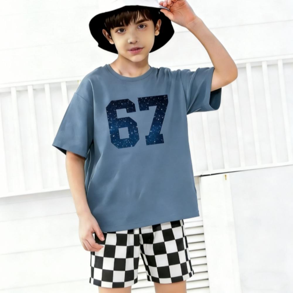 Fashion Multicolored 67 Printed Summer Men's T-shirt and Shorts 2 Piece Set Summer Casual Outfit for Men's and Women's Clothing