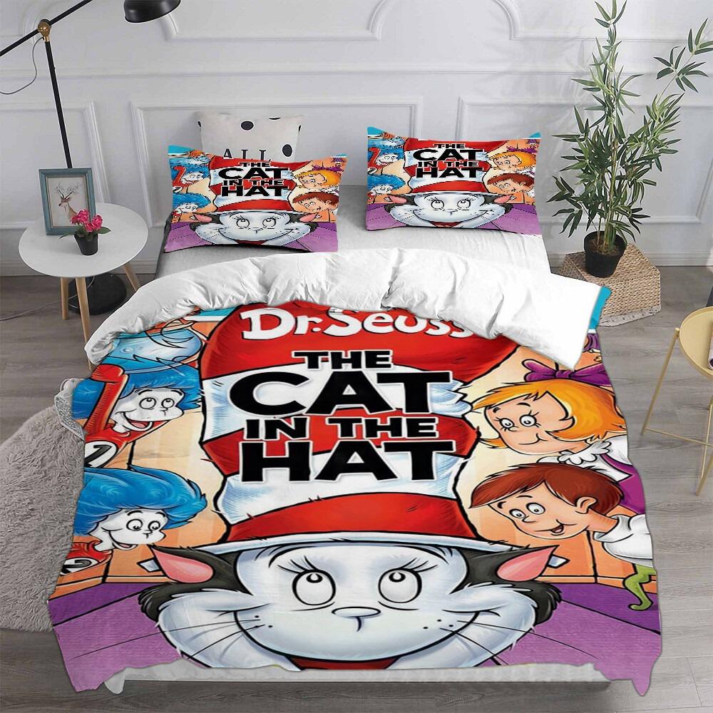 Cat In The Hat Bedding Set,Single Twin Full Queen King Size,Baby Cartoon Bed Set Kid Bedroom Bedding Sets