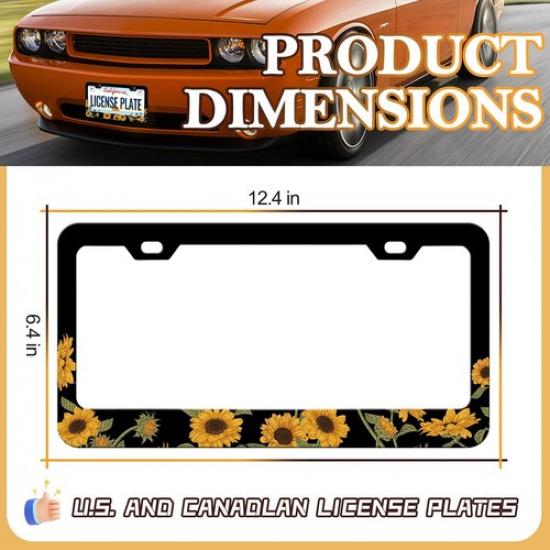 License Plate Frame - 2PCS Yellow Flower License Plate Holder-Sunflower