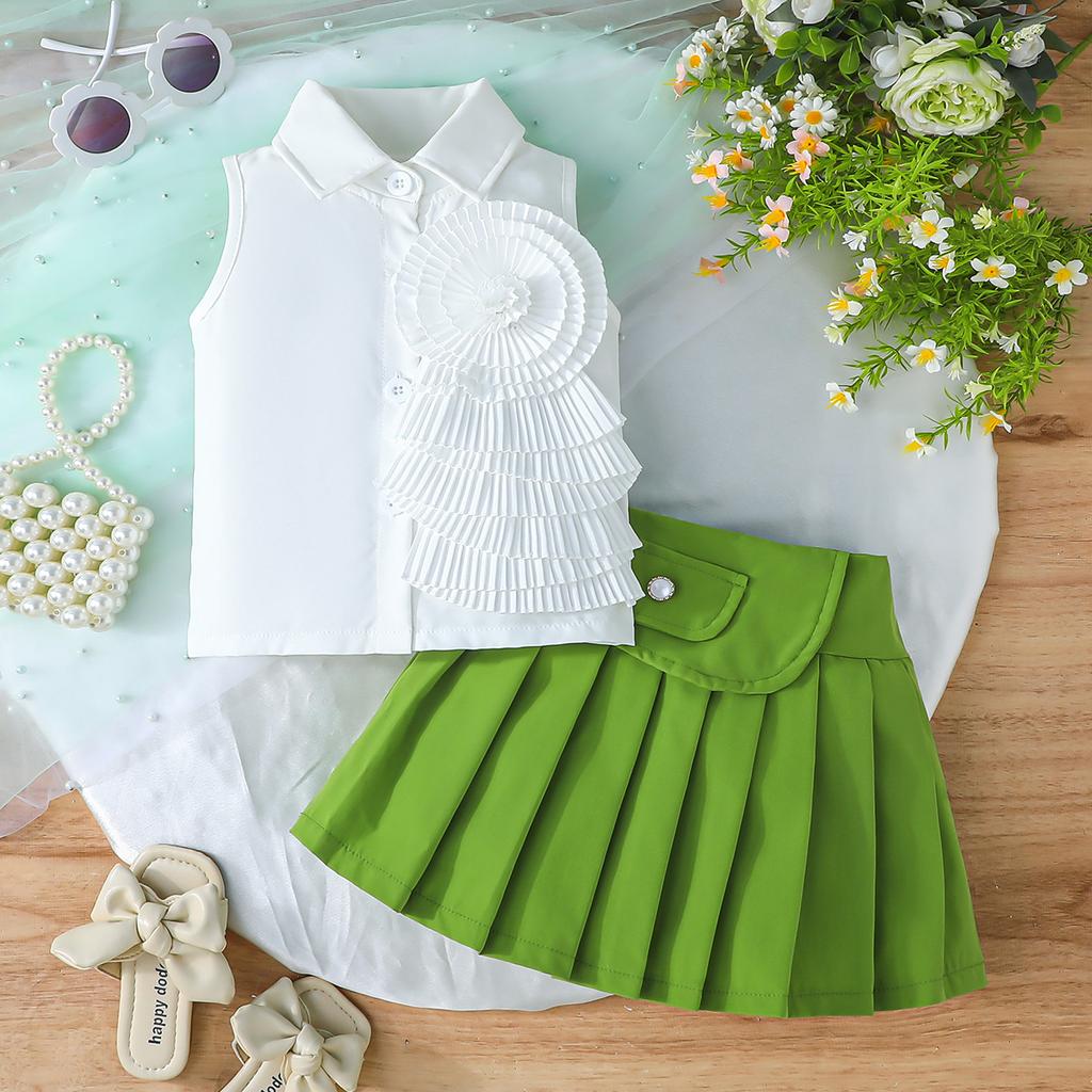 Baby Girls Sleeveless Collared Dress with Pleated Ruffle Accent, Stylish Party Outfit
