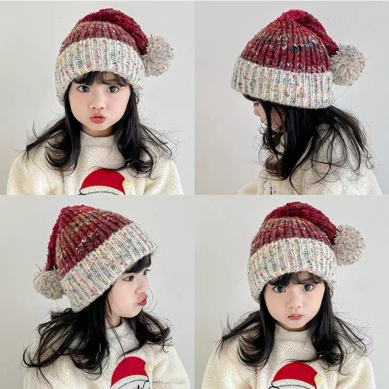 Autumn and Winter Baby Knitted Hat Girls Windproof Wool Hat New Hairball Christmas Hat Boys Pullover Hat