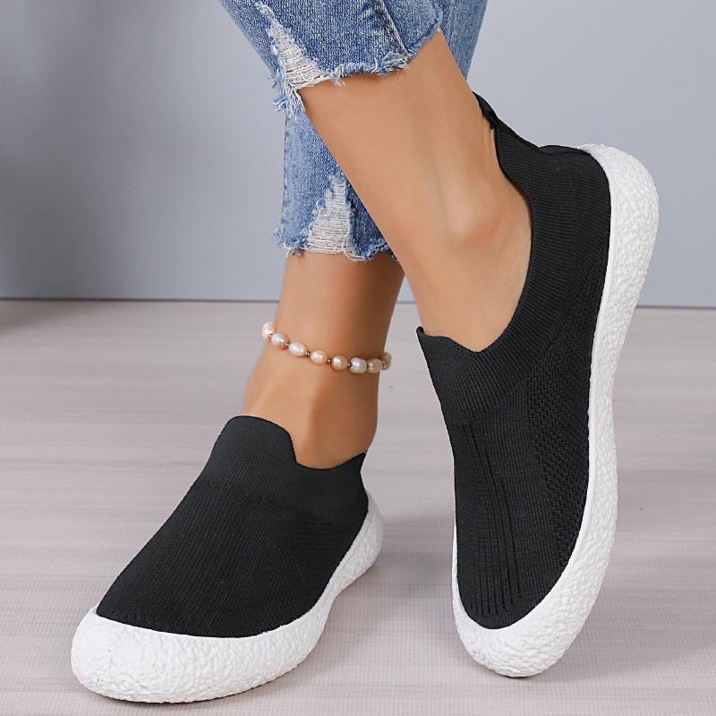 

Модные дышащие сетчатые кроссовки для женщин, осенние трикотажные мокасины без застежек, женская легкая нескользящая повседневная обувь, кроссовки для женщин 41 чёрный