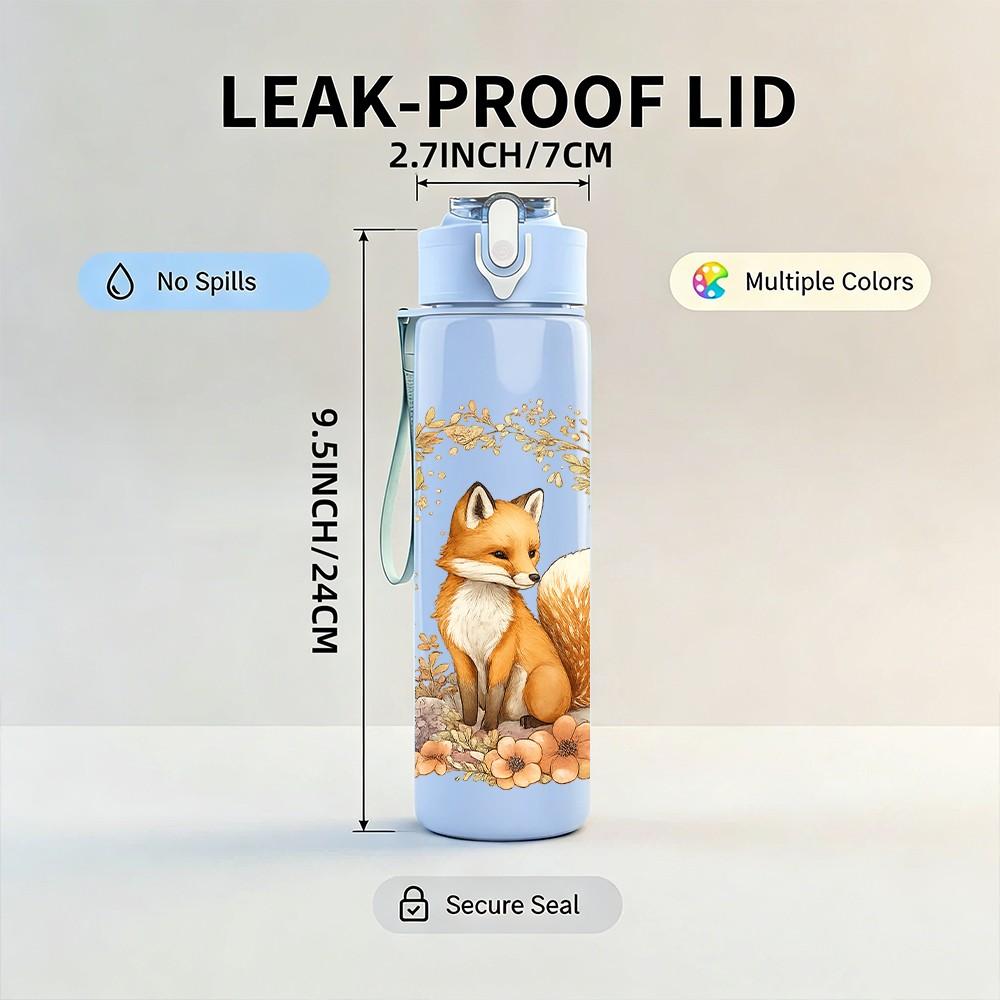 1PC Fox Autumn Wreath Art Print 750ml Color Plastic Sports Water Bottle Leakproof Flip Straw Lid Suitable for Sports Office Home Use