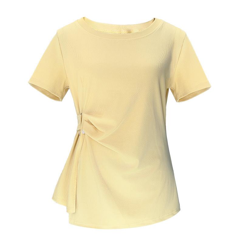 

Женская футболка с открытыми плечами большого размера, с чувством дизайна, свободный, стройнящий и молодежный топ с коротким рукавом для лета 6XL лимонно-желтый