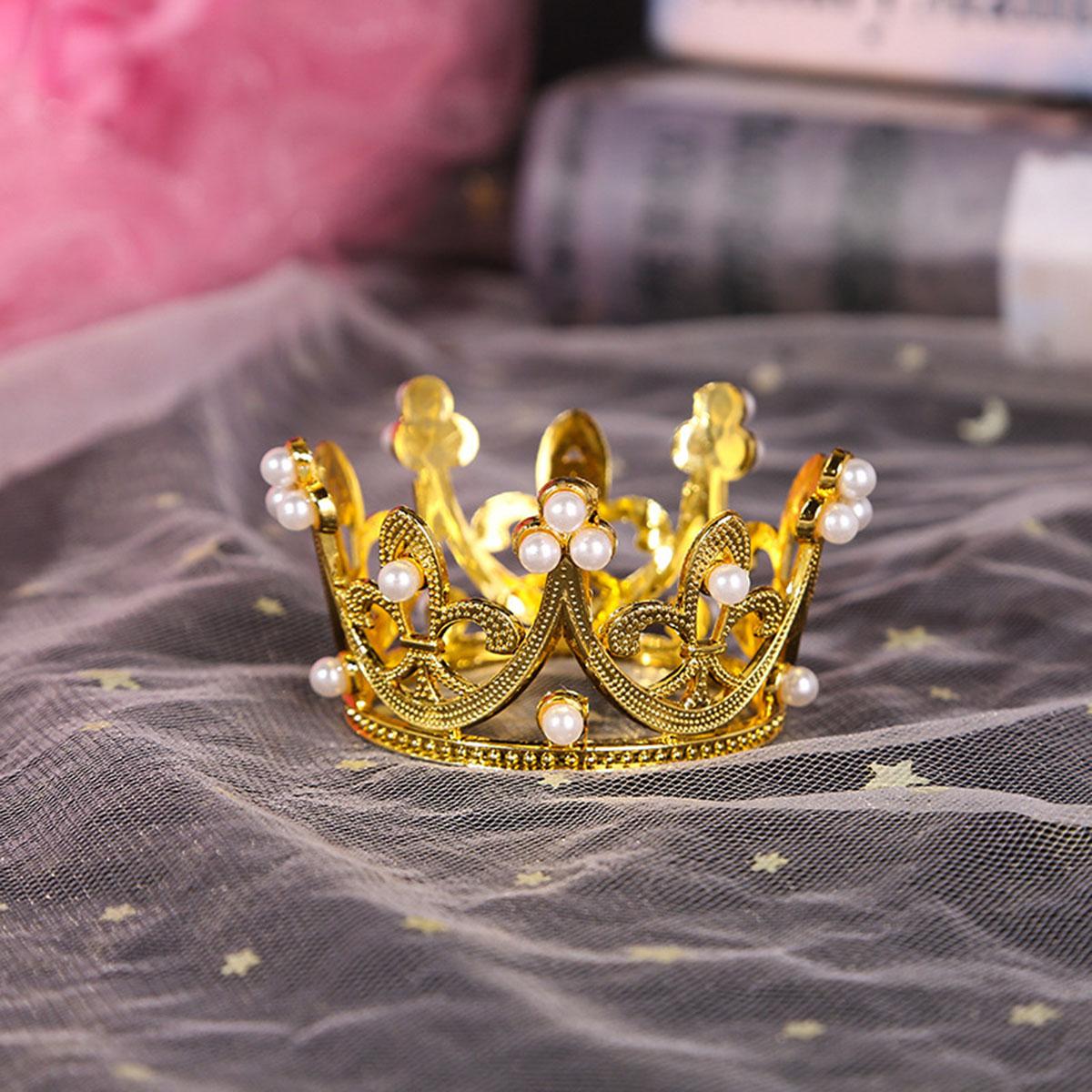 

Мини-корона из жемчужин для торта, романтическая гирлянда, с днем рождения, детские украшения для волос, свадебные украшения, сувениры для вечеринки золотистый