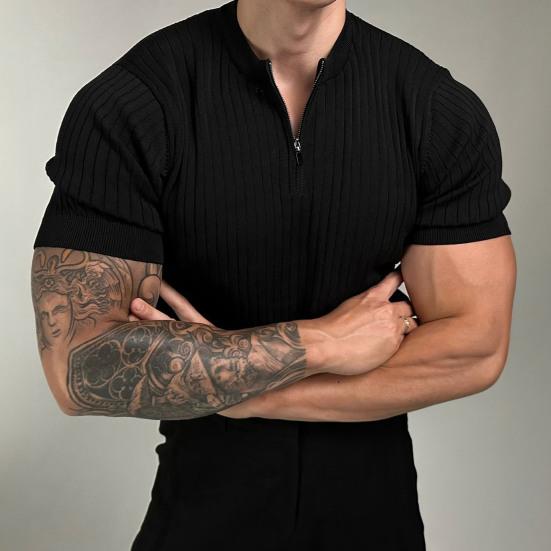 Men's O-neck T-shirt Casual Short Sleeve Solid Color T-Shirt Half-zip Draped Basic Tee Shirt Summer Top for Sports Gym Travel Office Daily Wear