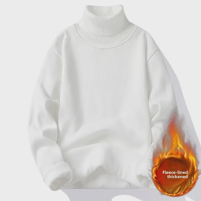 Unisex grenzüberschreitender Herbst/Winter Rollkragen-Fleece-Pullover - Einfarbige Strick-Basisschicht