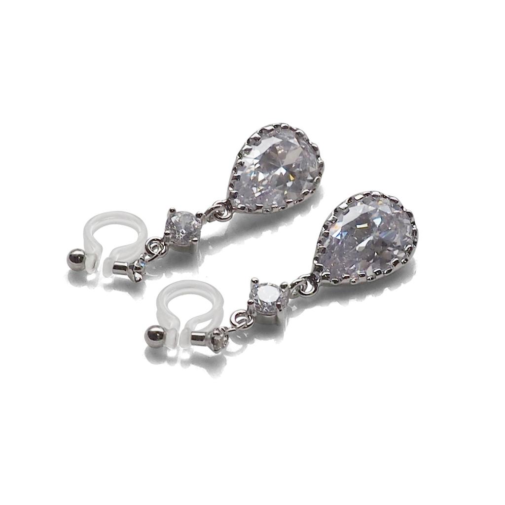 Earrings for Cubic Miyabi Grace Women, Non-pierced Earrings, Popular, Zirconia, Mature, Elegant, Formal, Painless, Dangling, Teardrop, Crystal,