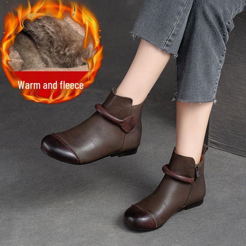 

Women s Retro Style Genuine Leather Ankle Boots - Soft Sole, Round Toe 40