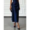 Satin Midi Dress with Ruched Waist Elegant Sleeveless Party Gown
