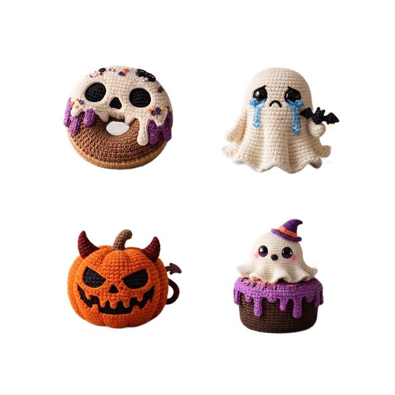 Hand Crochet Yarn Kit for Halloween Pumpkin Plush Doll with Instructions