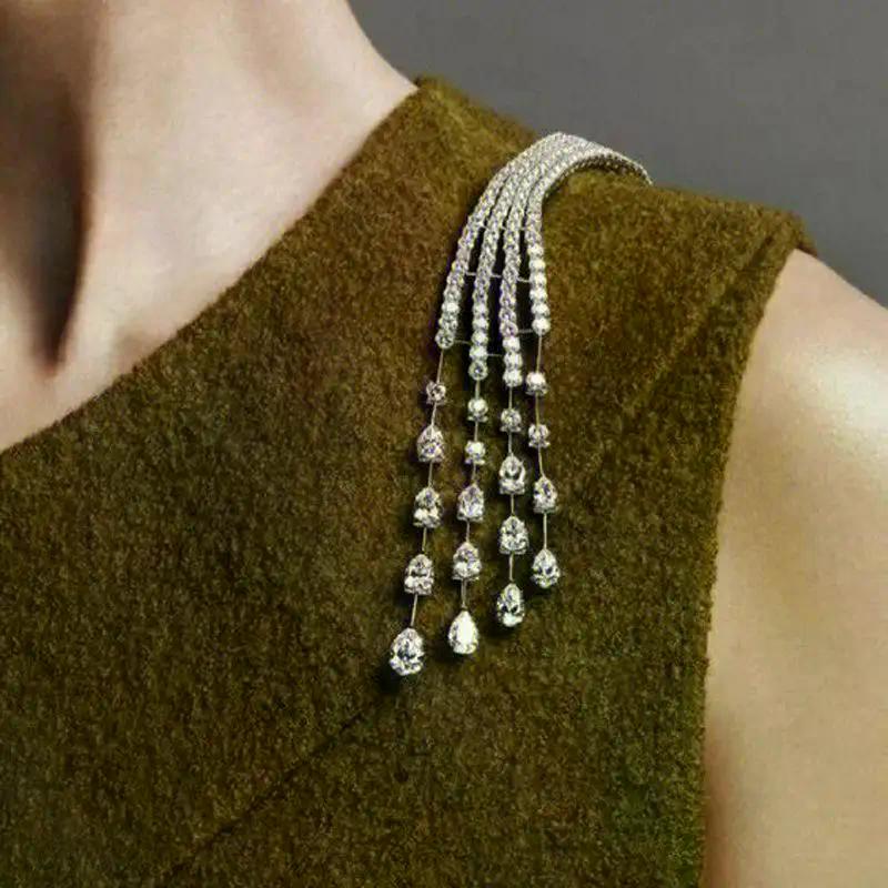 Neue Luxus Exquisite Kristall Meteor Lange Quaste Brosche Anstecknadel Für Frauen Mode Schulterkette Schmuck Party Geschenke