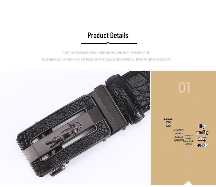 2025 Men's Leather Belt, Automatic Buckle, Crocodile Pattern, Business Casual, Cowhide Waist Belt for Middle-Aged and Elderly.