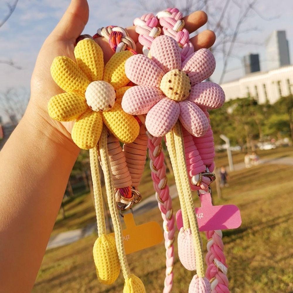 Detachable Flowers Phone Lanyard Crossbody Cell Phone Strap Phone Woven Chain Hanging Ornament