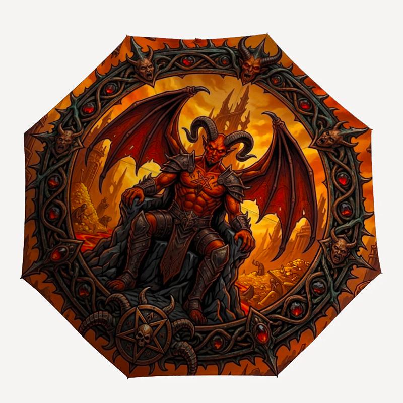 Demon Throne Hell pattern umbrella, portable and foldable design, 8 ribs, a casual accessory for Halloween, Christmas, and birthday gifts.
