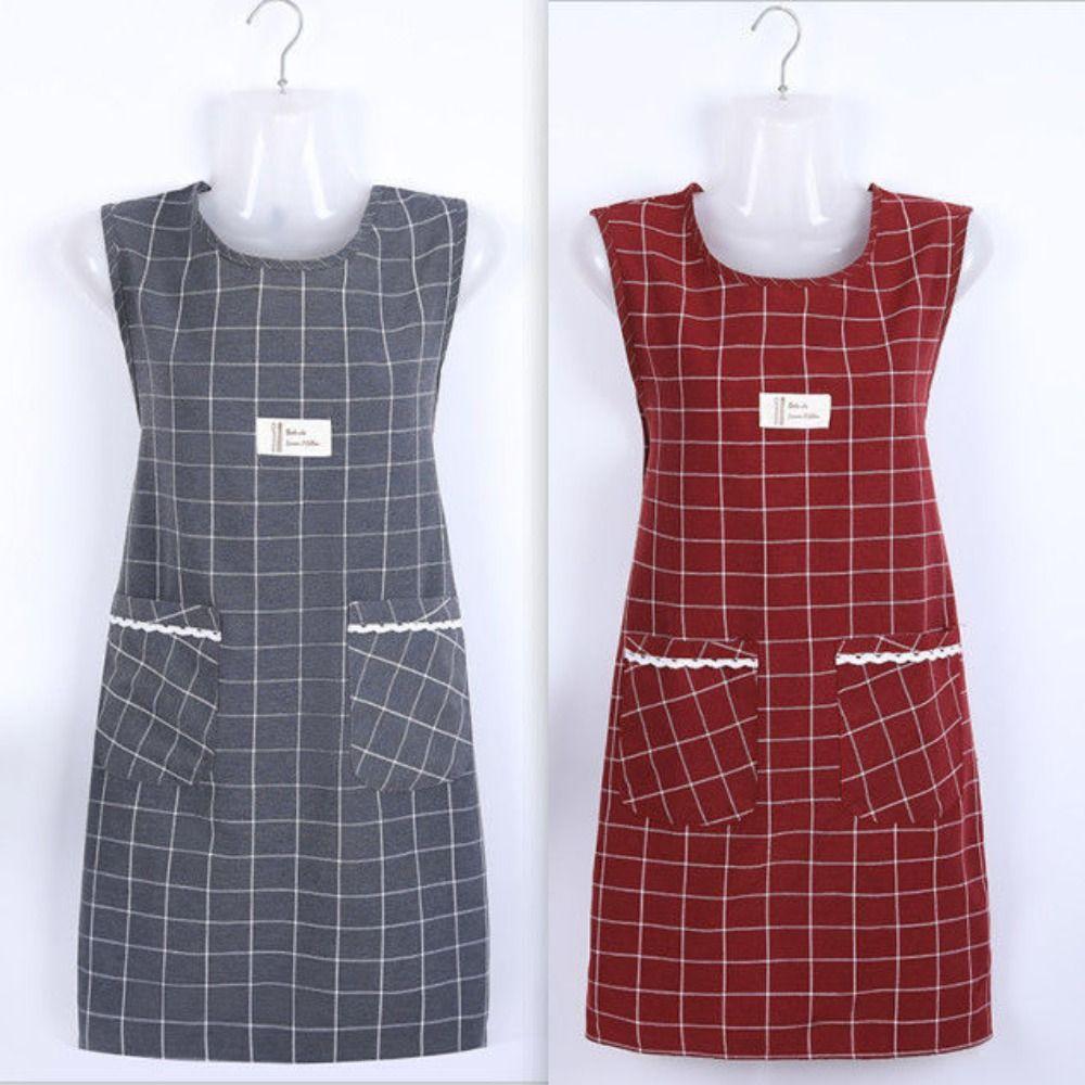 Large Pocket Cooking Apron Cotton Overalls Chef Aprons Household Sleeveless Apron  Home Cooking