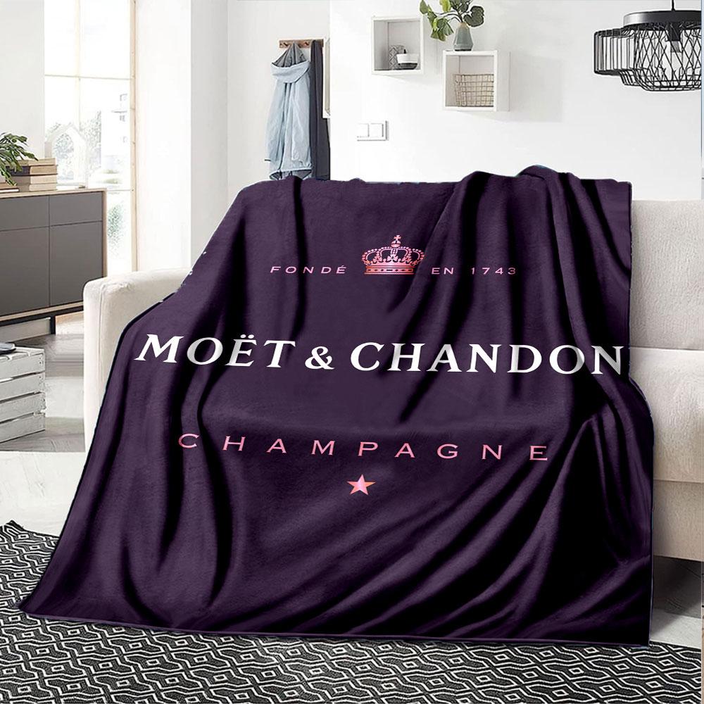 Koc tematyczny Moët & Chandon, Ciepłe przytulne okrycie na kanapę, sofę, łóżko, Dekoracja domu
