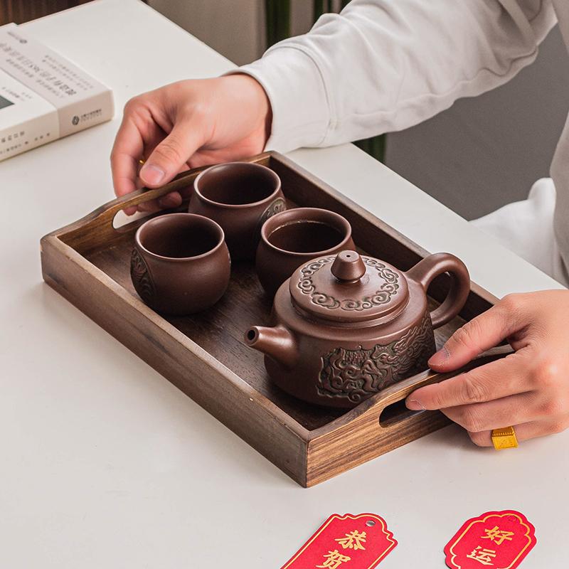 Chinese Style Household Black Walnut Solid Wood Rectangular Wooden Tray Coffee Cup Tea Tray Storage Plate Dining Plate Home