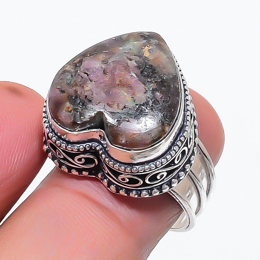 

Натуральный Родонит Драгоценный Камень Ручной Работы Серебро 925 пробы Ювелирное Кольцо Размер 8 i0J57