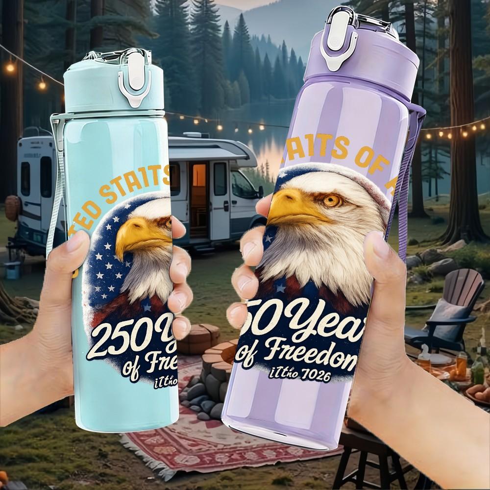 1PC USA 250 Years Eagle Liberty Bell 750ml Color Plastic Sports Water Bottle Leakproof Flip Straw Lid Suitable for Sports Office Home Use