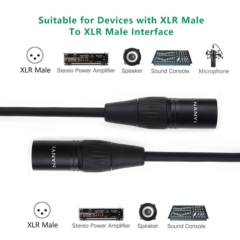 NANYI Microphone Cable XLR-XLR Patch Cable, 3-Pin XLR Male To Male Microphone Cable DMX Cable Patch Cord, Oxygen-Free Copper, 10 Meters