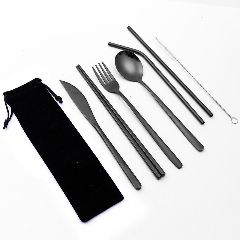 Korean Style Stainless Steel Cutlery Gift Set - Knife, Fork, Spoon, Straw