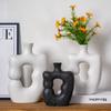 Ceramic Vase Geometric Gourd Shape Flower Vase Black and White Coarse Pottery Flower Arrangement Accessories Home Decoration