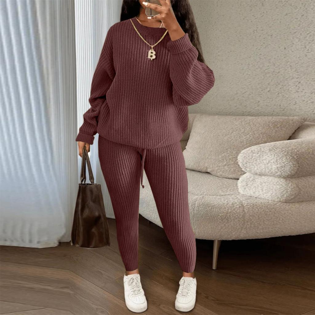 Fashionable Women's Casual Knitted Two-piece Suit