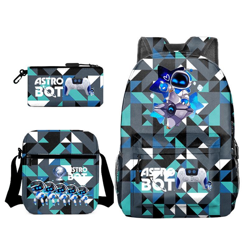 Neuer Astro-Bot, kosmischer Roboter, dreiteiliges Set, Schultasche, Umhängetasche, Federmäppchen, Rucksack.