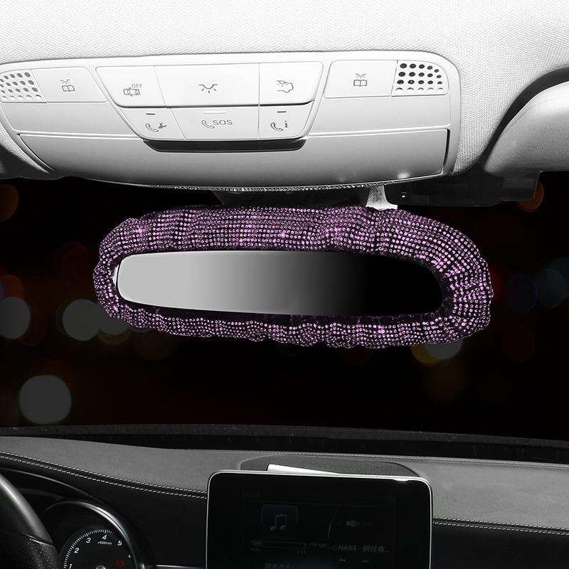 

Leather Car Rearview Mirror Cover Charm Crystal Car Mirror Rhinestonecar Decoration Bling Car Assessoires Interior for Women розовый