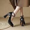 Fashion Women High Heel Shoes Elegant Fashion Thick Soled High Heels  Retro Shallow Mouth Banquet Party Wedding Shoes Zapatos De Mujer