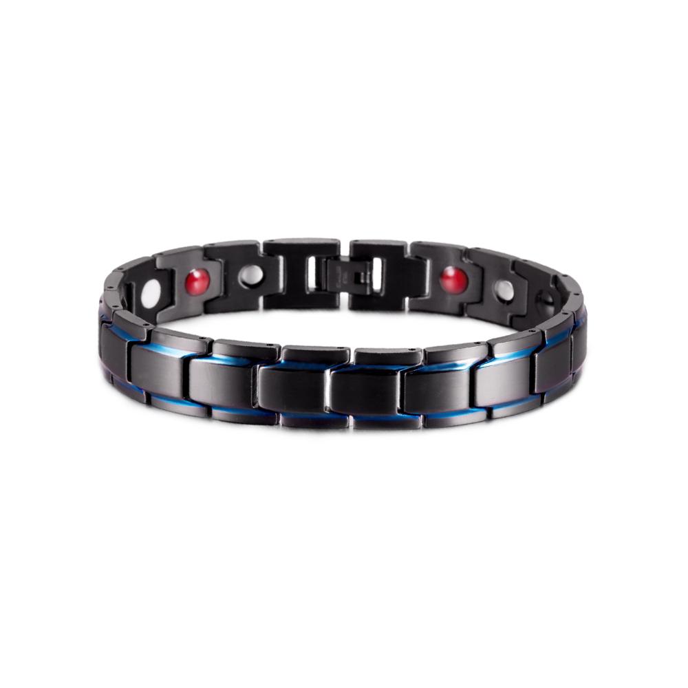 Vinterly Black Blue Bracelets Men Stainless Steel 12mm Wrist Band Magnetic Health Energy Magnet Benefits Jewelry Male Germanium
