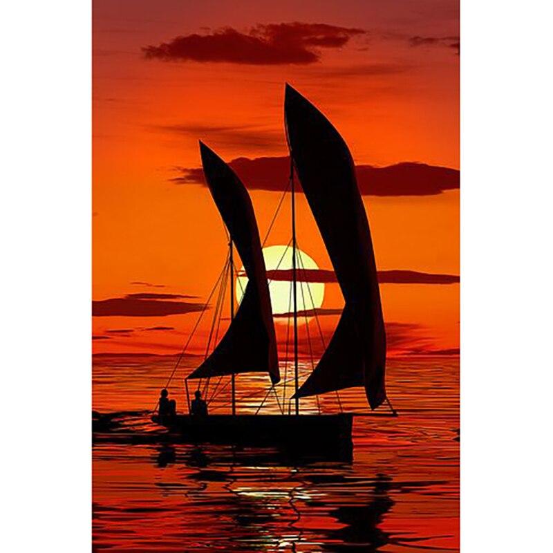 New 5D DIY Diamond Painting Beach Boat Diamond Embroidery Sea View Cross Stitch Full Round Drill Crafts Home Decor Gift