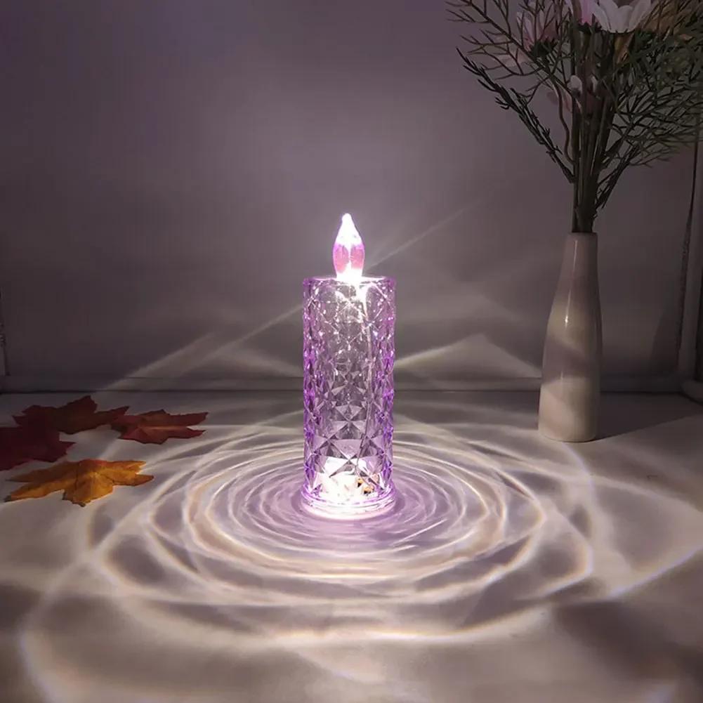 Crystal LED Table Lamp Rose Projection Light Romantic Diamond Atmosphere Light Night Light for Bedroom Party Christmas Decor