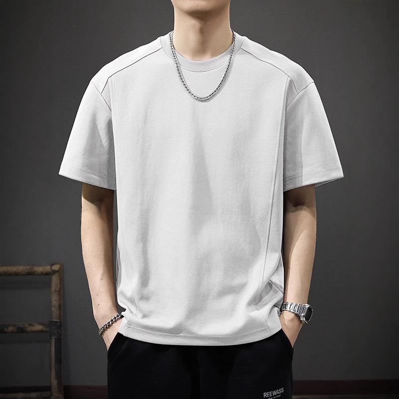 Trendy Men's Loose-fit Solid Color T-shirt, Crew Neck Casual Top with Paneled Stitching, Minimalist T-shirt for Daily Wear & Streetwear