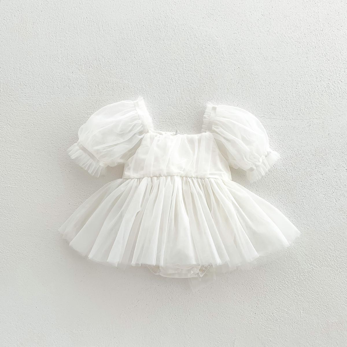 MARKET-2 Zomer Baby Romper Set Kant Stippen Peuter Prinsessenjurk Baby Meisjes Bodysuit Baby Rompers 0-24 Maanden 0-3M wit
