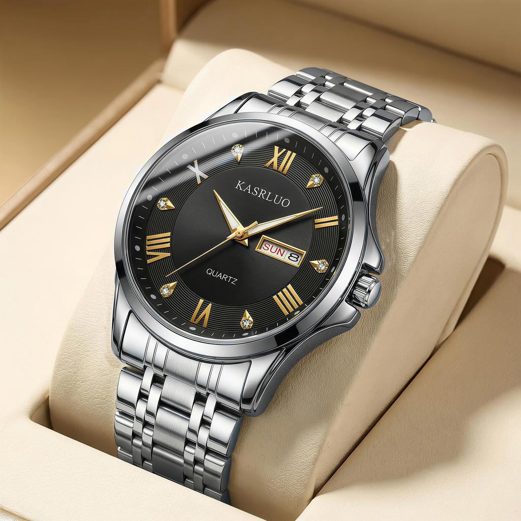 Business Trend Simple Large Dial Men'S Watch Double Calendar Luminous Waterproof Temperament Quartz Watch