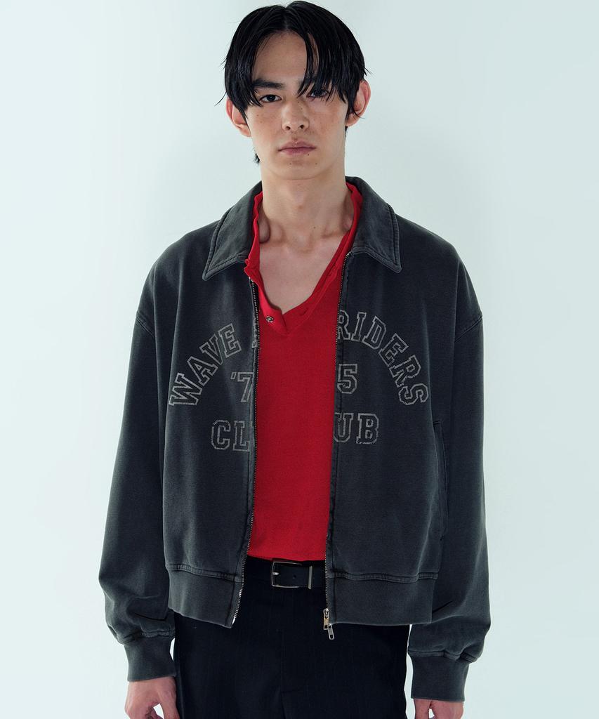 Noiseu Wave Riders Pigment Washed Collar Zip-Up - Charcoal